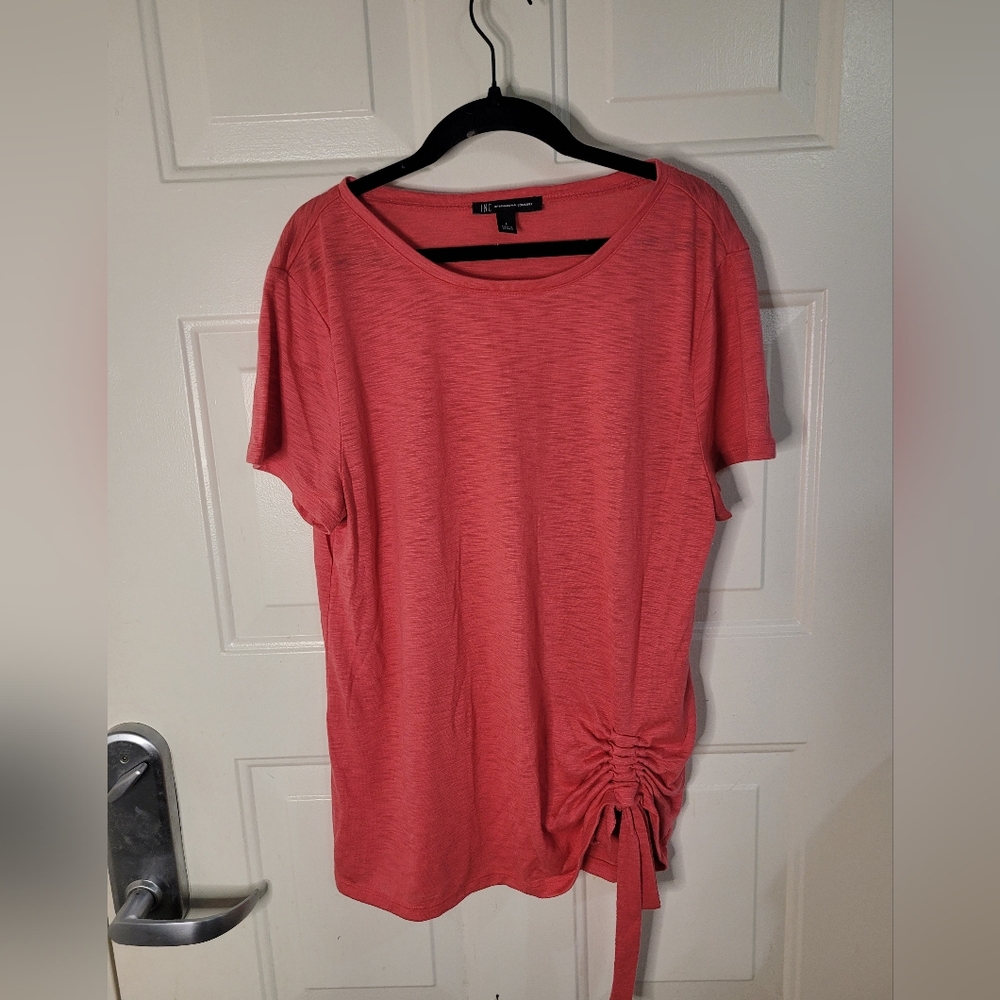 INC International Concepts Short Sleeved Pink Top Gather Side Size L